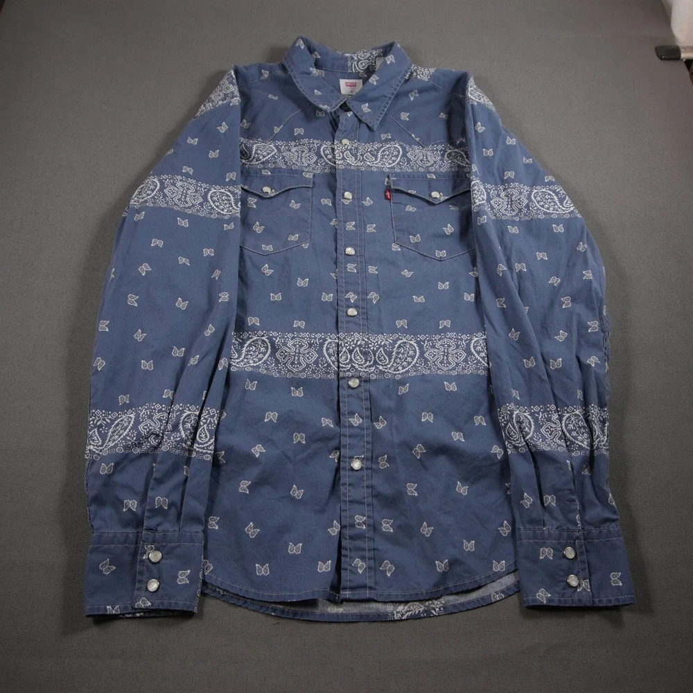Levi's Paisley Bandana Pearl Snap Western Cowboy Rodeo Indie Men Shirt M Retro